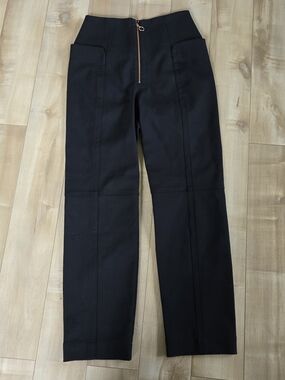 Tibi Black City Stretch High Rise Front Zip Pants - Rose Gold Hardware - Size 2